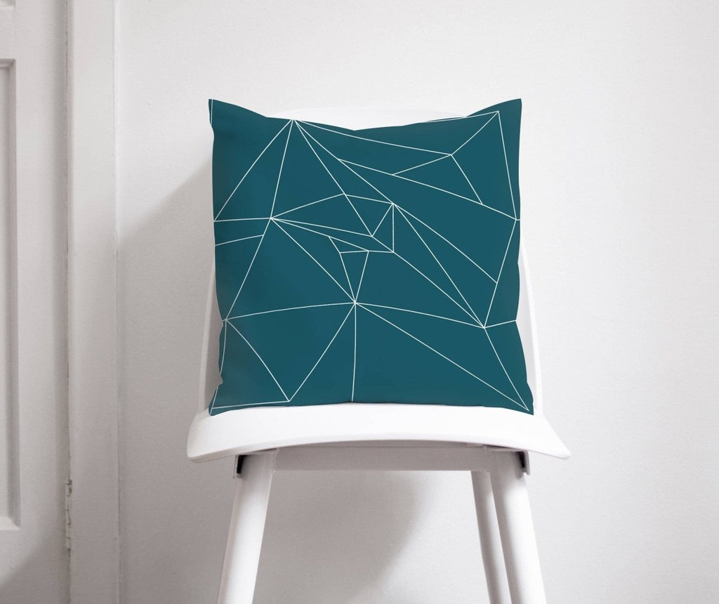 Teal Cushion with a White Geometric Line Design, Throw Pillow - Joe’s Haven