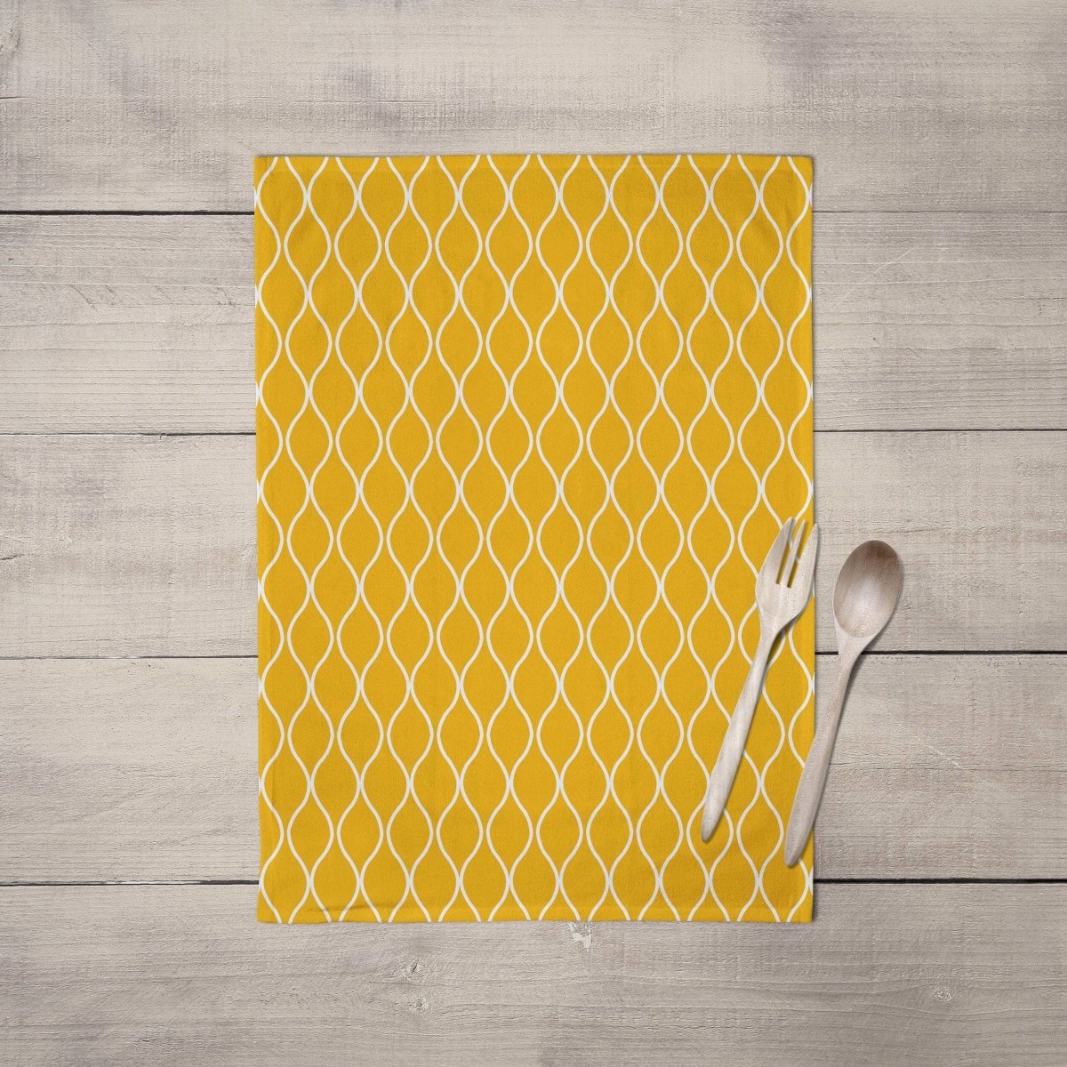 Mustard Yellow Tea Towel with a White Geometric Design, Dish Towel, Kitchen Towel - Joe’s Haven