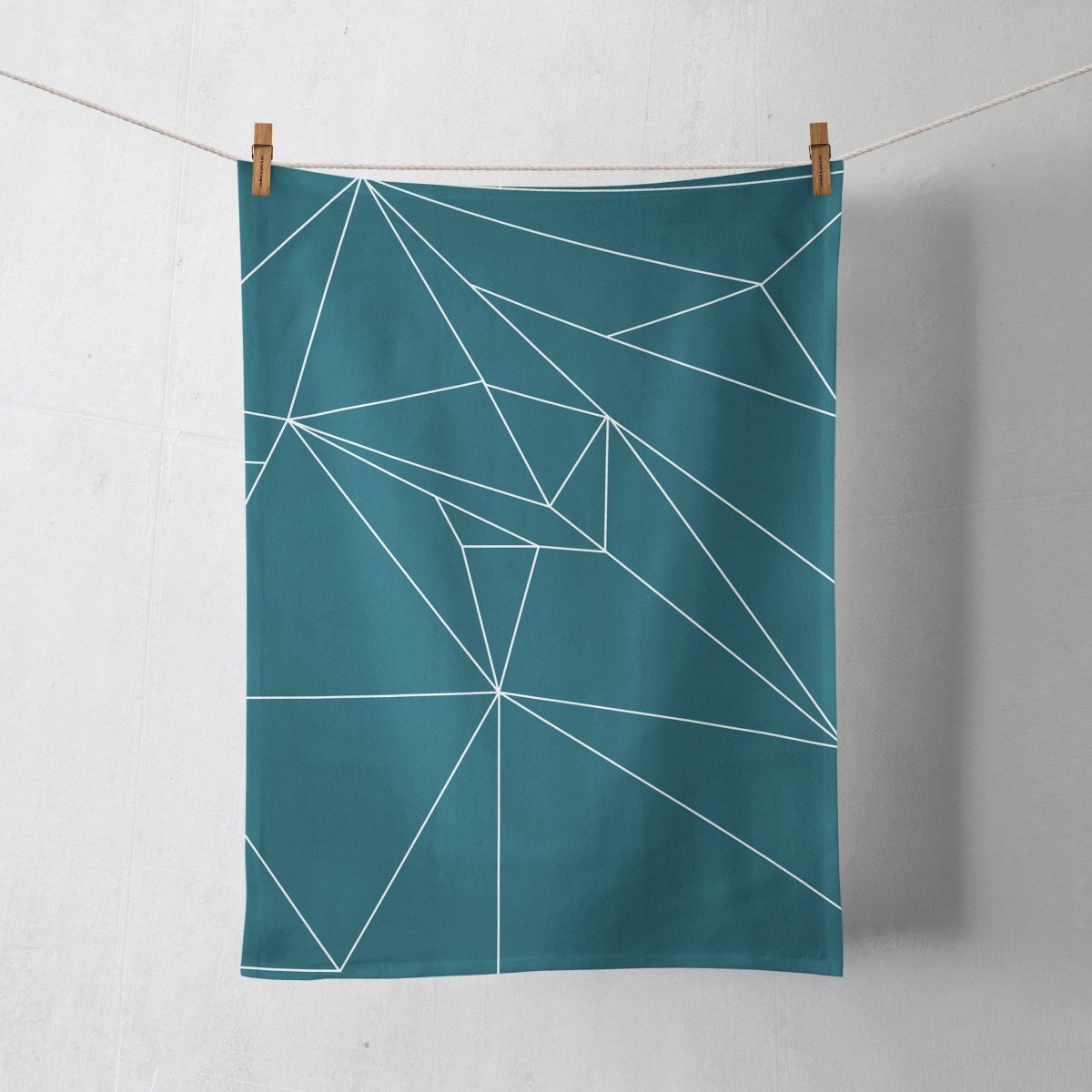 Teal Tea Towel with a White Line Geometric Design, Dish Towel, Kitchen Towel - Joe’s Haven