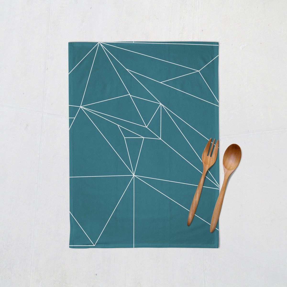 Teal Tea Towel with a White Line Geometric Design, Dish Towel, Kitchen Towel - Joe’s Haven