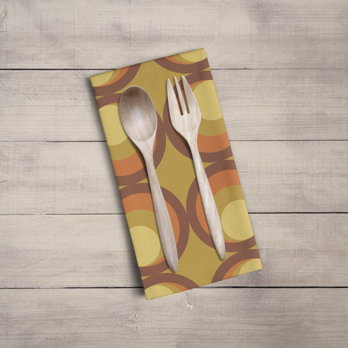 Mustard Yellow Tea Towel with Orange and Brown Retro Design, Dish Towels, Kitchen Towels - Joe’s Haven