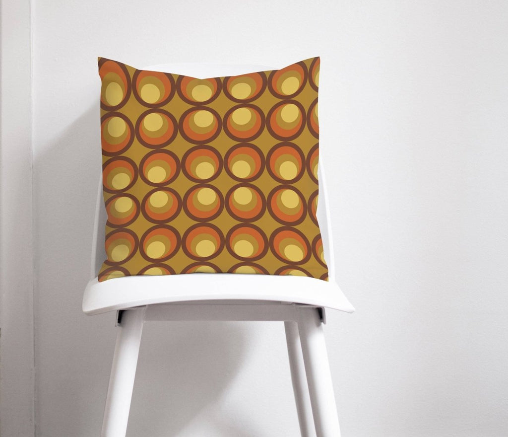 Mustard, Brown and Orange Cushion with a 70's Retro Design, Throw Pillow - Joe’s Haven