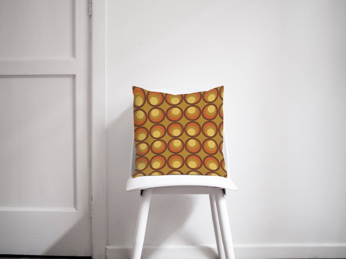 Mustard, Brown and Orange Cushion with a 70's Retro Design, Throw Pillow - Joe’s Haven