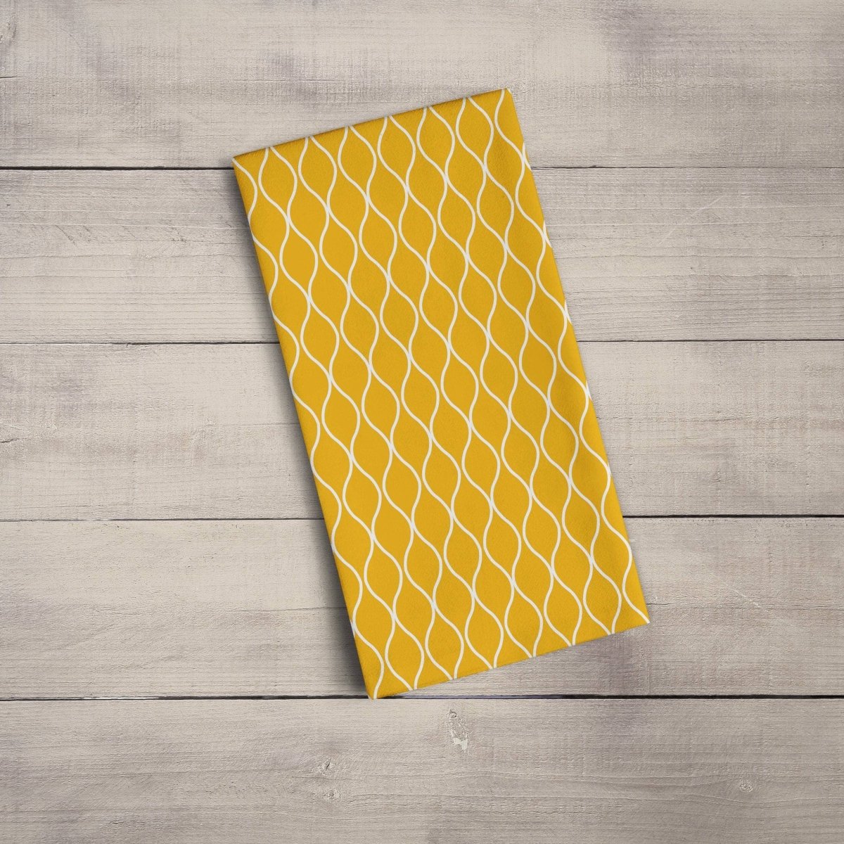 Mustard Yellow Tea Towel with a White Geometric Design, Dish Towel, Kitchen Towel - Joe’s Haven