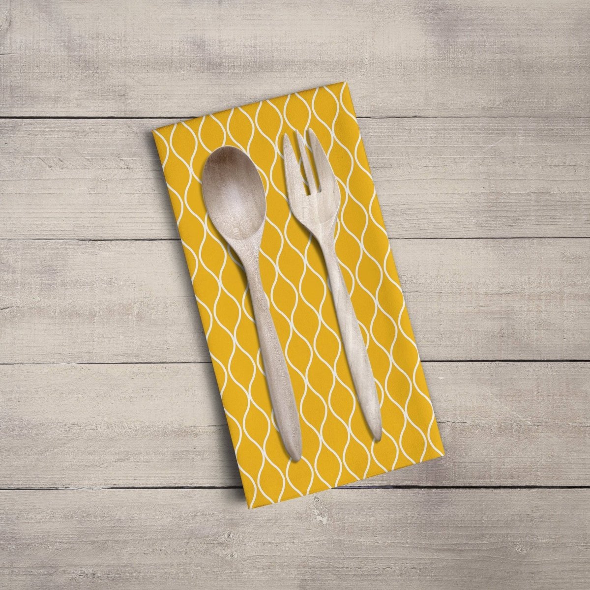 Mustard Yellow Tea Towel with a White Geometric Design, Dish Towel, Kitchen Towel - Joe’s Haven