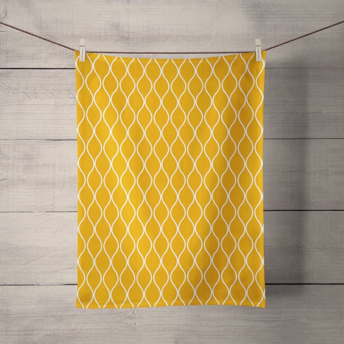 Mustard Yellow Tea Towel with a White Geometric Design, Dish Towel, Kitchen Towel - Joe’s Haven