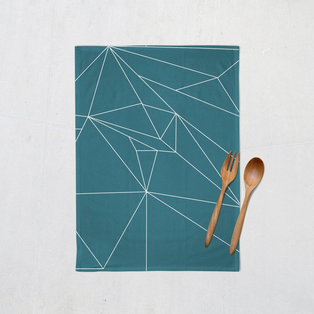 Teal Tea Towel with a White Line Geometric Design, Dish Towel, Kitchen Towel - Joe’s Haven
