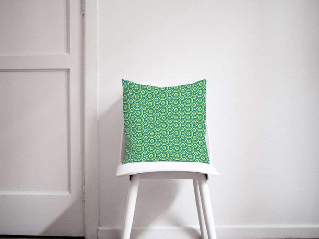 Green Cushion with a Green and Blue Circles 70's Retro Design, Throw Pillow - Joe’s Haven