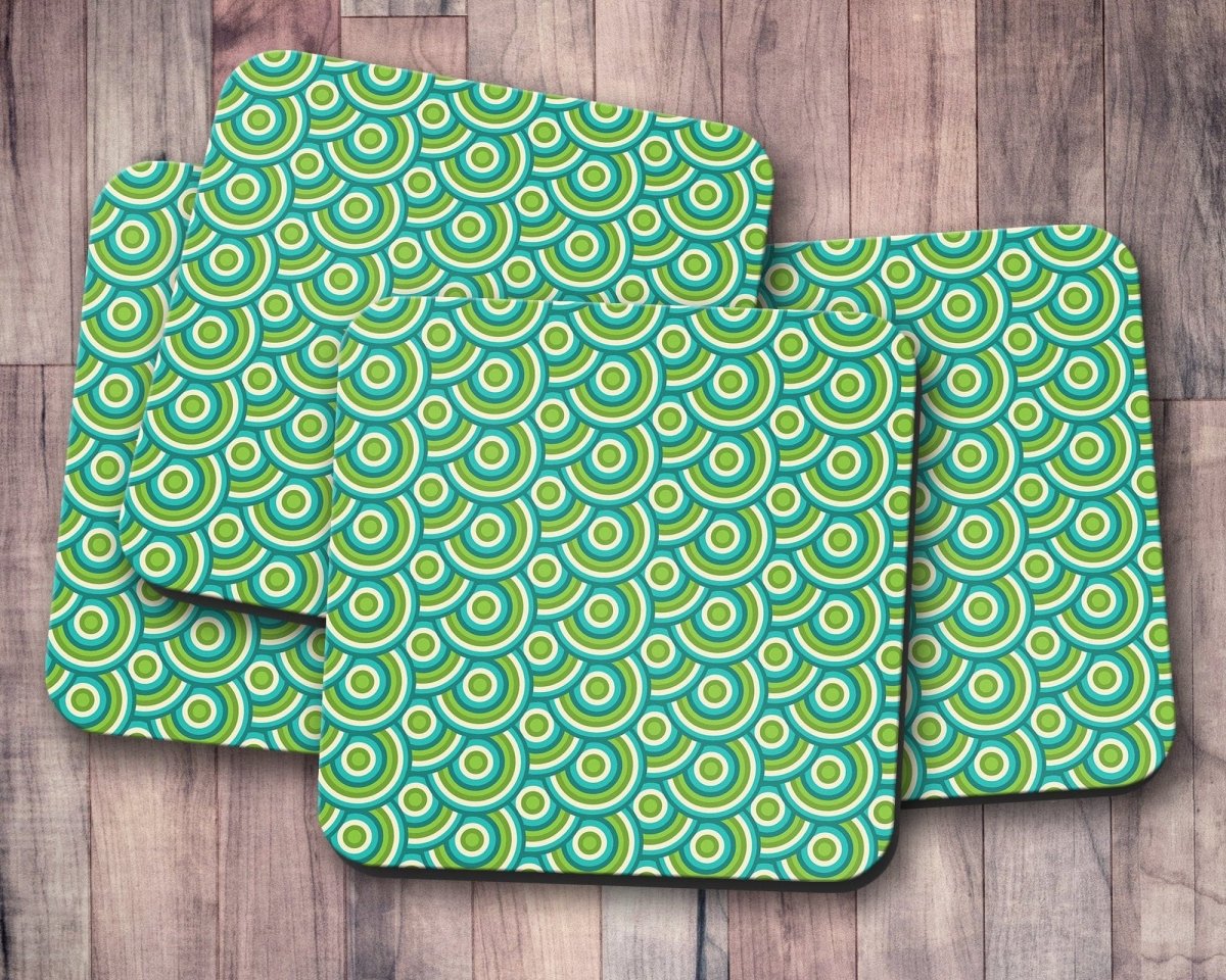 Green Retro 70's Design Geometric Circle Design Coasters, Table Decor Drinks Mat - Joe’s Haven