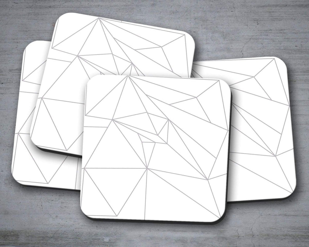 White Coasters with a Grey Geometric Line Design, Table Decor Drinks Mat - Joe’s Haven