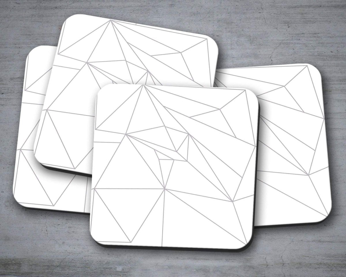 White Coasters with a Grey Geometric Line Design, Table Decor Drinks Mat - Joe’s Haven