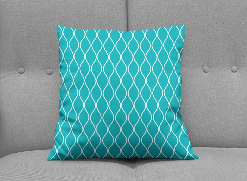 Turquoise Cushion with a White Geometric Design, Throw Pillow - Joe’s Haven