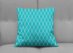 Turquoise Cushion with a White Geometric Design, Throw Pillow - Joe’s Haven