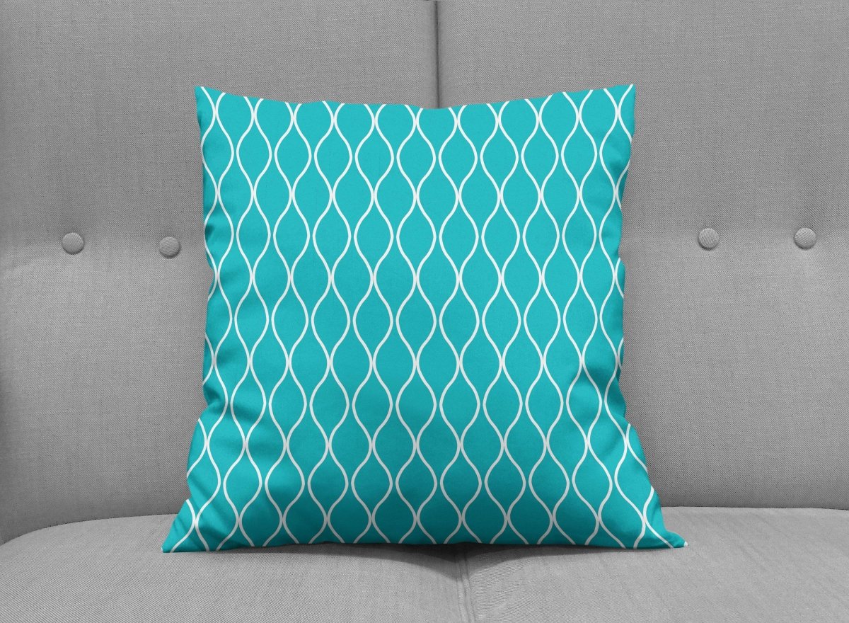 Turquoise Cushion with a White Geometric Design, Throw Pillow - Joe’s Haven