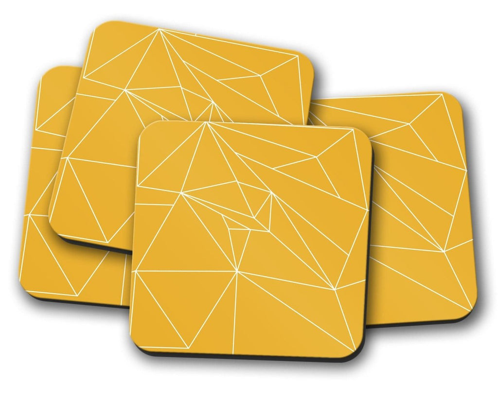 Yellow Coasters with a White Line Geometric Design, Table Decor Drinks Mat - Joe’s Haven