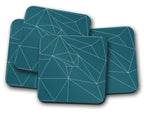 Teal Coasters with a White Line Geometric Design, Table Decor Drinks Mat - Joe’s Haven