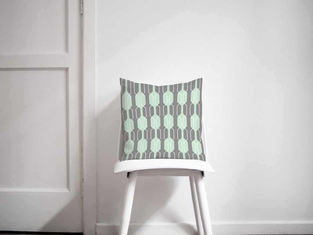 Grey and Mint Green Geometric Design Cushion, Throw Pillow - Joe’s Haven