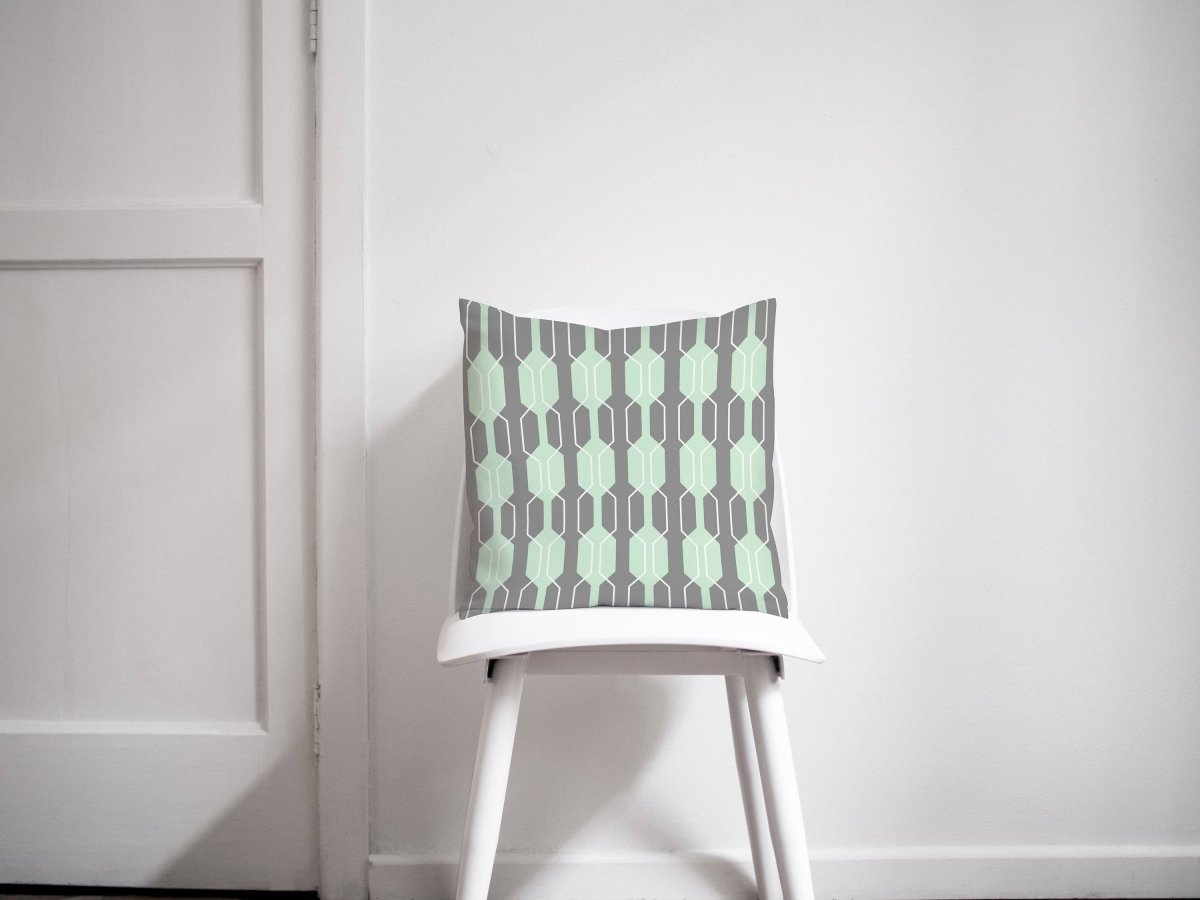 Grey and Mint Green Geometric Design Cushion, Throw Pillow - Joe’s Haven