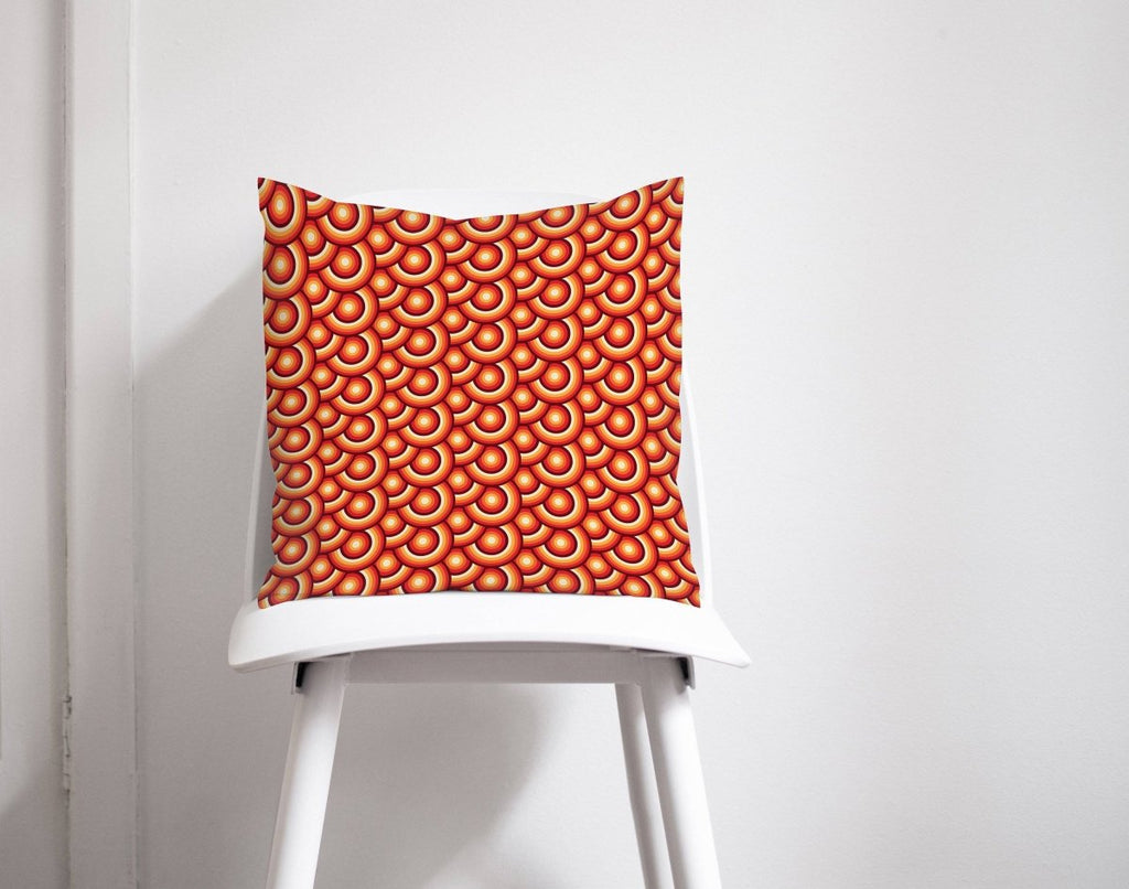 Orange Cushion with a 70's Retro Circles Design, Throw Pillow - Joe’s Haven
