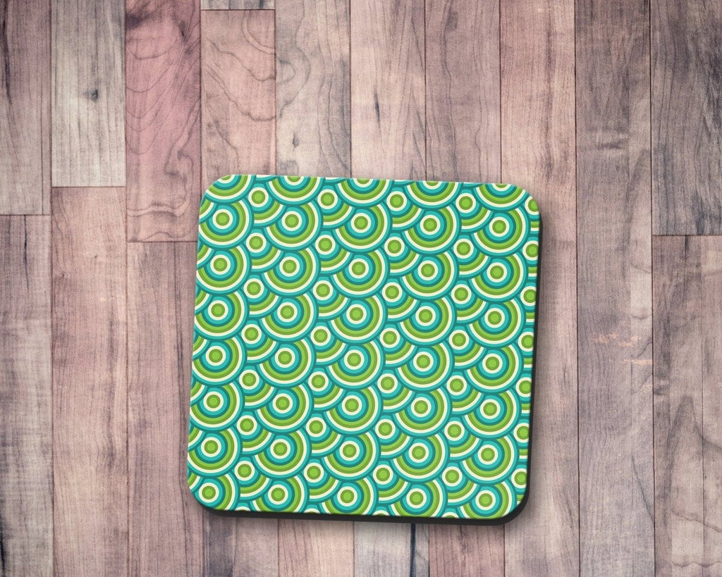 Green Retro 70's Design Geometric Circle Design Coasters, Table Decor Drinks Mat - Joe’s Haven