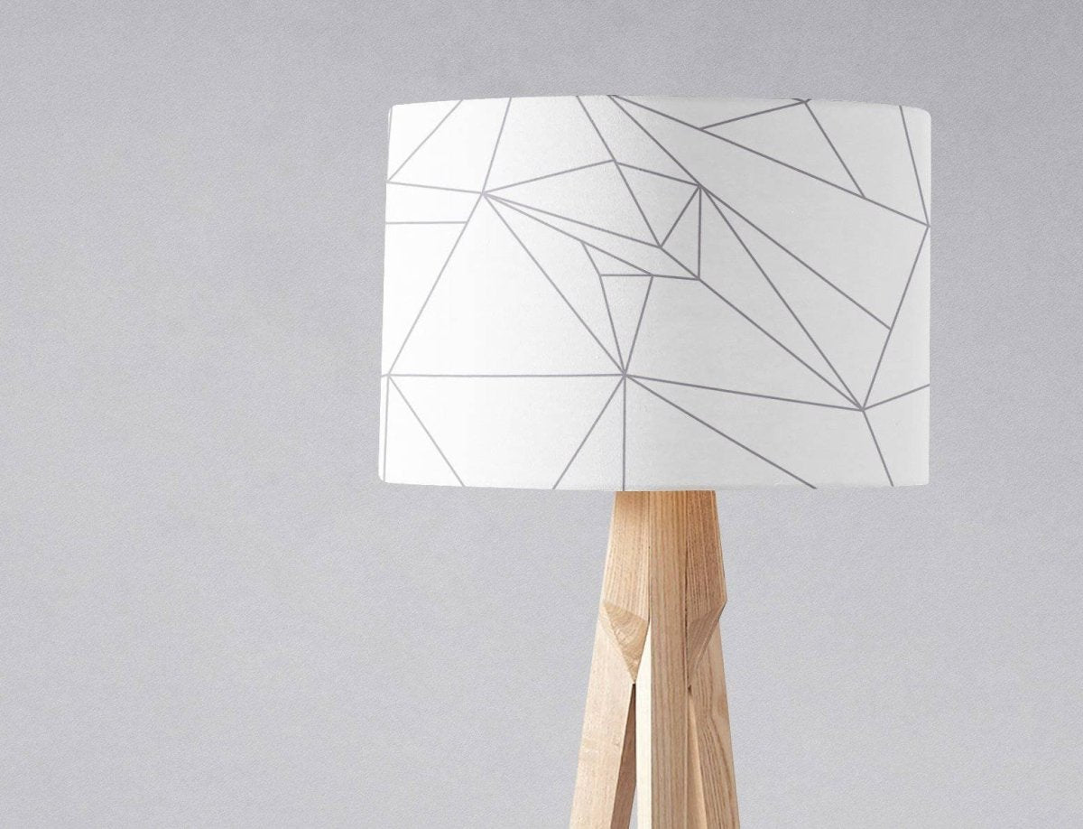 White Lampshade with a Grey Lines Geometric Design, Ceiling or Table Lamp Shade - Joe’s Haven