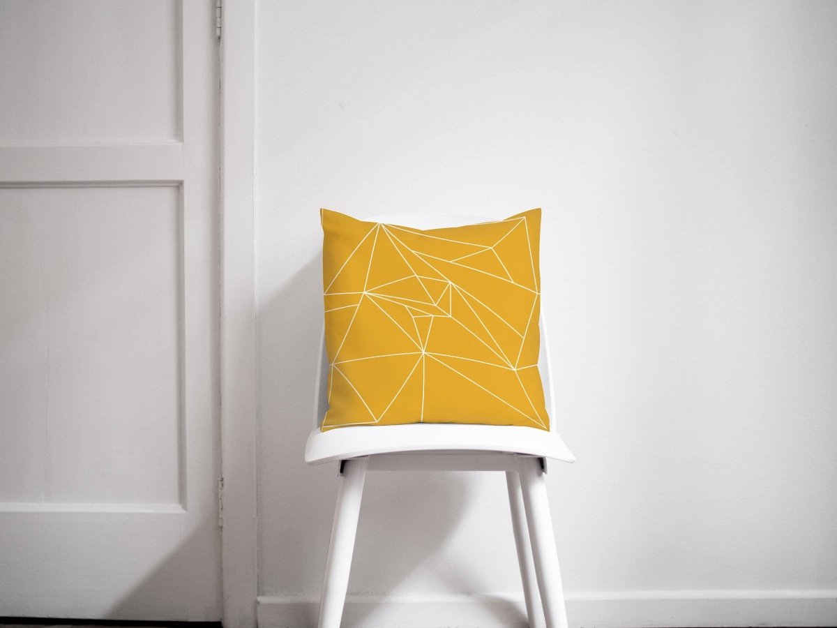 Yellow Cushion with a White Lines Geometric Design, Throw Pillow - Joe’s Haven