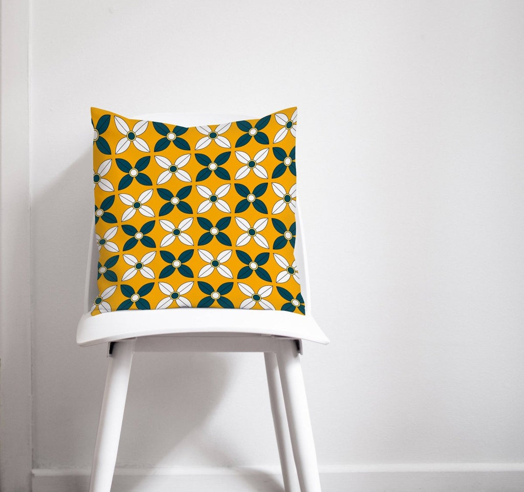 Yellow and Navy Blue Geometric Design Cushion, Throw Pillow - Joe’s Haven
