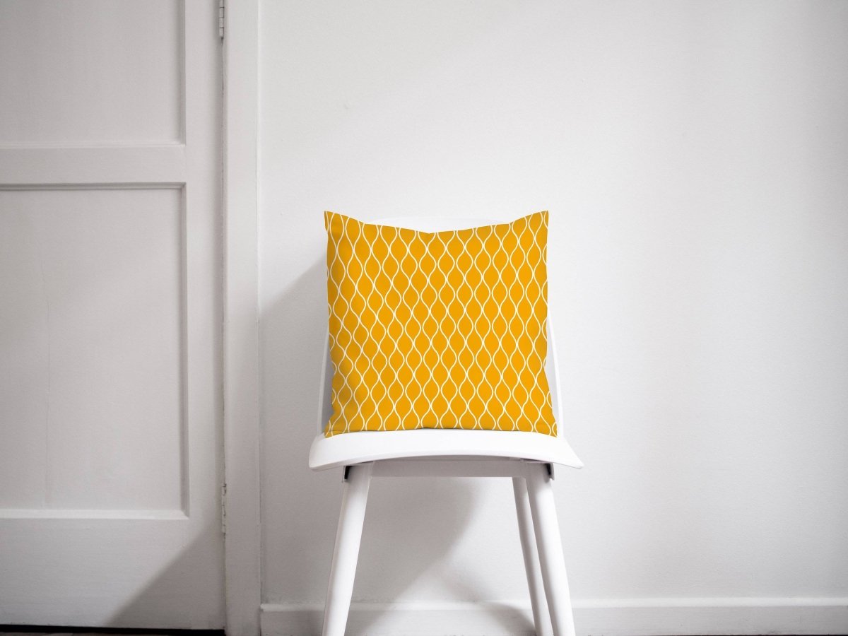 Yellow Cushion with a White Geometric Design, Throw Pillow - Joe’s Haven