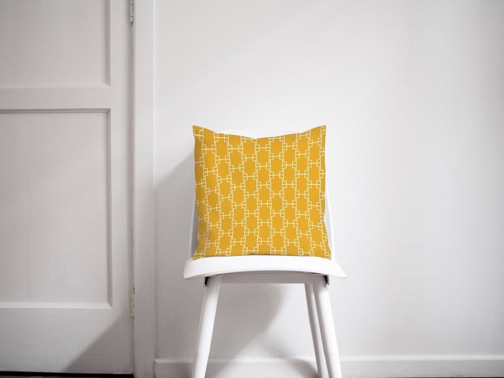 Yellow Cushion with a White Squares Geometric Design, Throw Pillow - Joe’s Haven