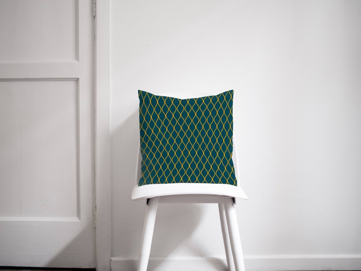 Teal Cushion with a Yellow Geometric Design, Throw Pillow - Joe’s Haven