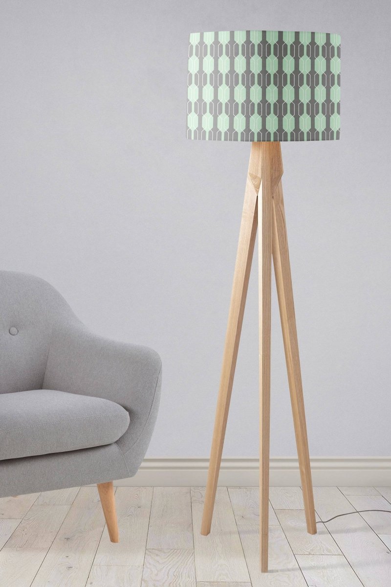 Grey Lampshade with a Mint Green Geometric Design, Ceiling or Table Lamp Shade - Joe’s Haven