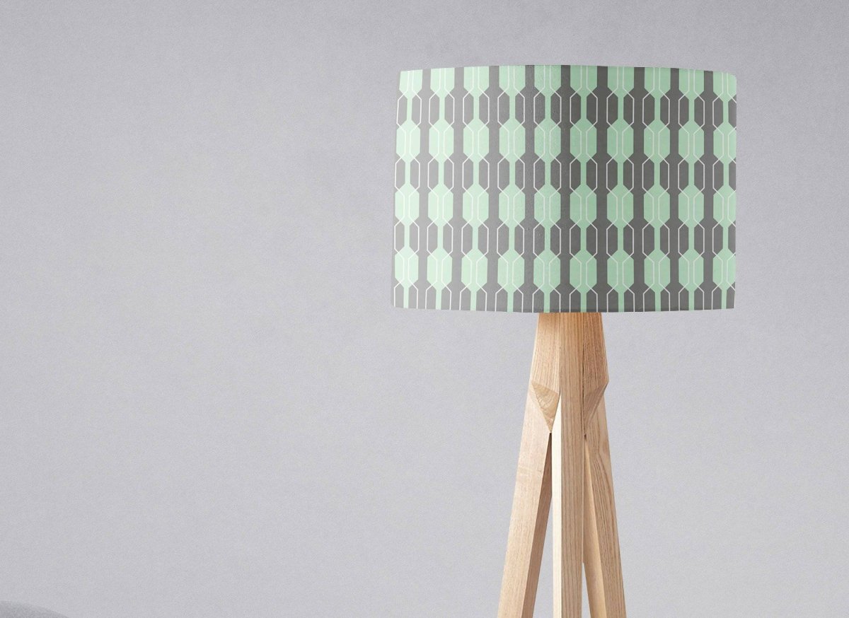 Grey Lampshade with a Mint Green Geometric Design, Ceiling or Table Lamp Shade - Joe’s Haven