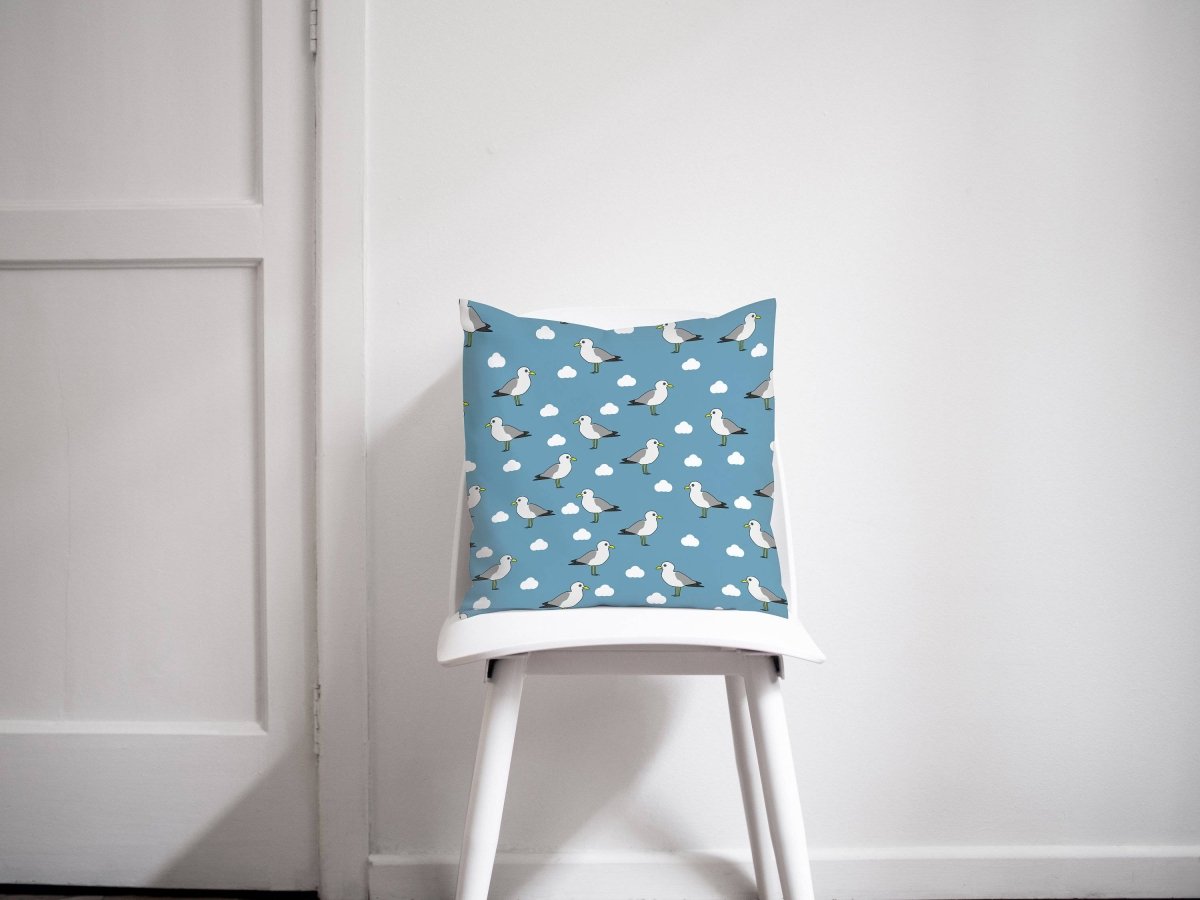 Blue Cushion with a Seagull Design, Throw Pillow - Joe’s Haven