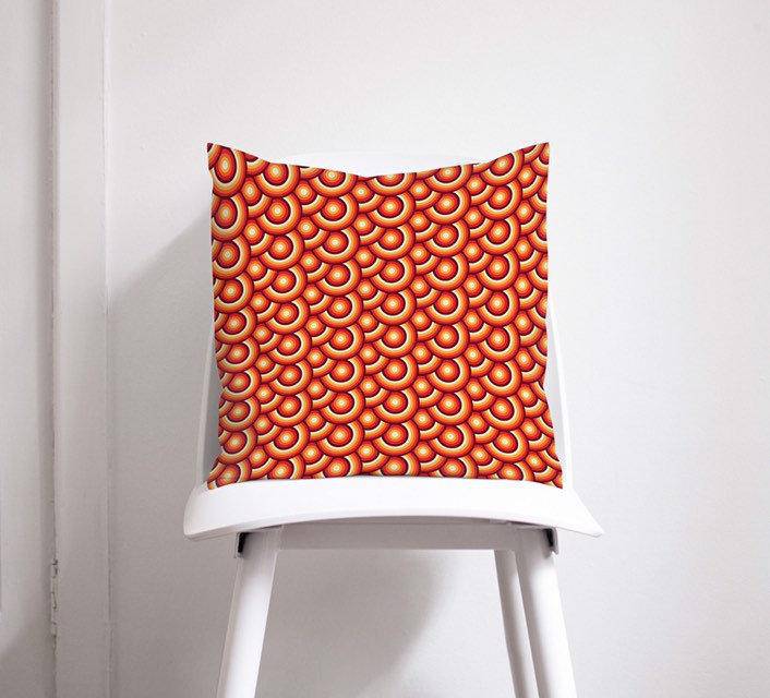 Orange Cushion with a 70's Retro Circles Design, Throw Pillow - Joe’s Haven