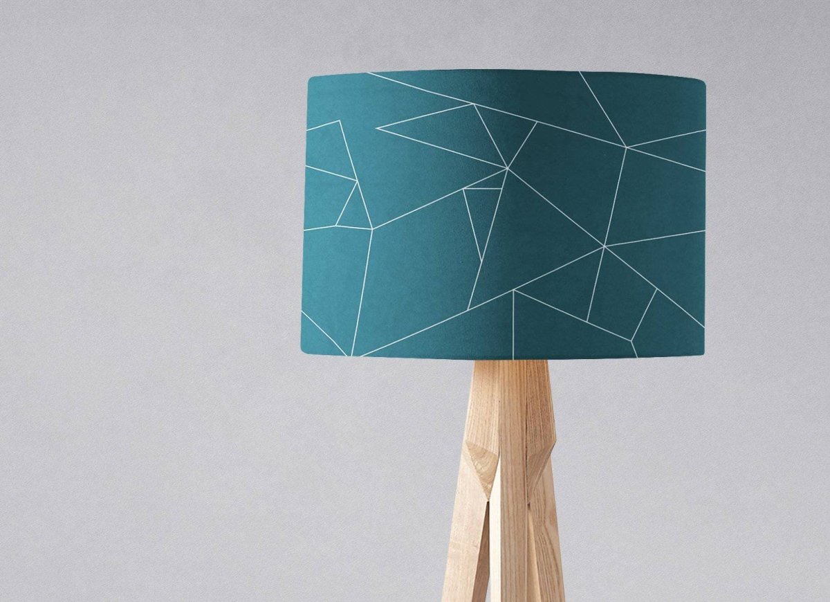 Teal Lampshade with White Lines Geometric Design, Ceiling or Table Lamp - Joe’s Haven