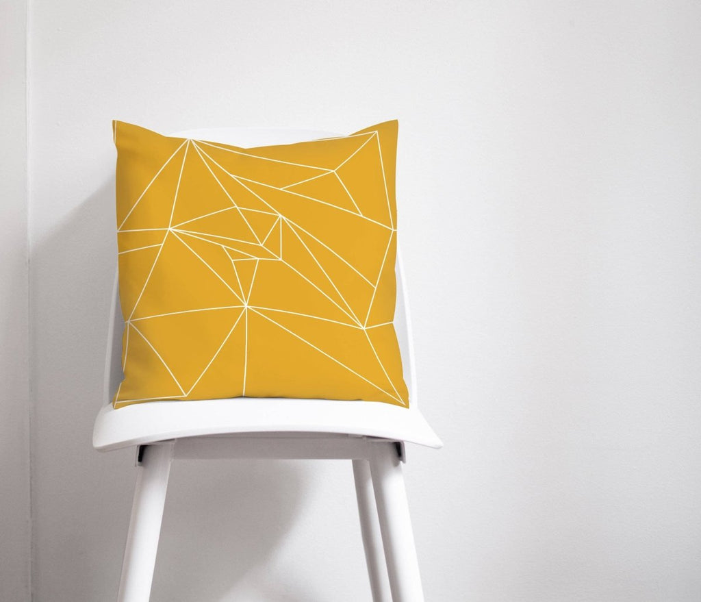 Yellow Cushion with a White Lines Geometric Design, Throw Pillow - Joe’s Haven