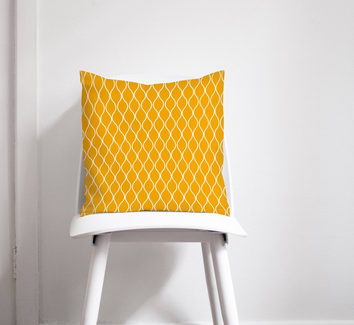 Yellow Cushion with a White Geometric Design, Throw Pillow - Joe’s Haven