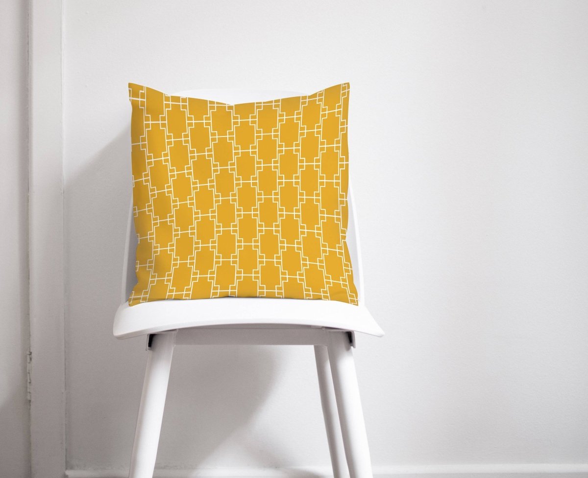 Yellow Cushion with a White Squares Geometric Design, Throw Pillow - Joe’s Haven