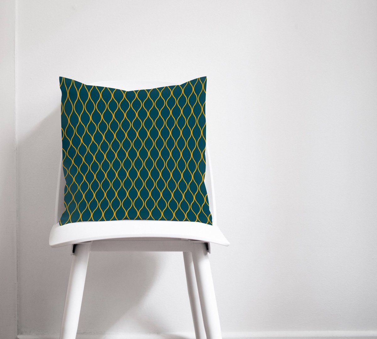 Teal Cushion with a Yellow Geometric Design, Throw Pillow - Joe’s Haven