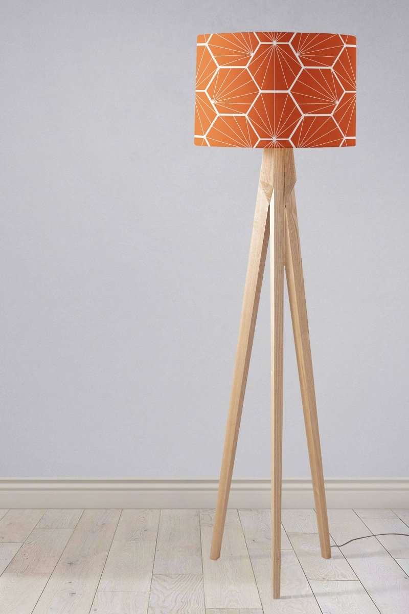 Orange Lampshade with a White Hexagon Design, Ceiling or Table Lamp Shade - Joe’s Haven