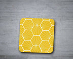 Yellow Coasters with a White Hexagon Design, Table Decor Drinks Mat - Joe’s Haven