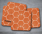 Orange Coasters with a White Hexagon Design, Table Decor Drinks Mat - Joe’s Haven
