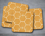 Butterscotch Coasters with a White Hexagon Design, Table Decor Drinks Mat - Joe’s Haven