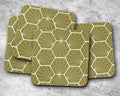 Olive Green Coasters with a White Hexagon Design, Table Decor Drinks Mat - Joe’s Haven