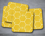 Yellow Coasters with a White Hexagon Design, Table Decor Drinks Mat - Joe’s Haven