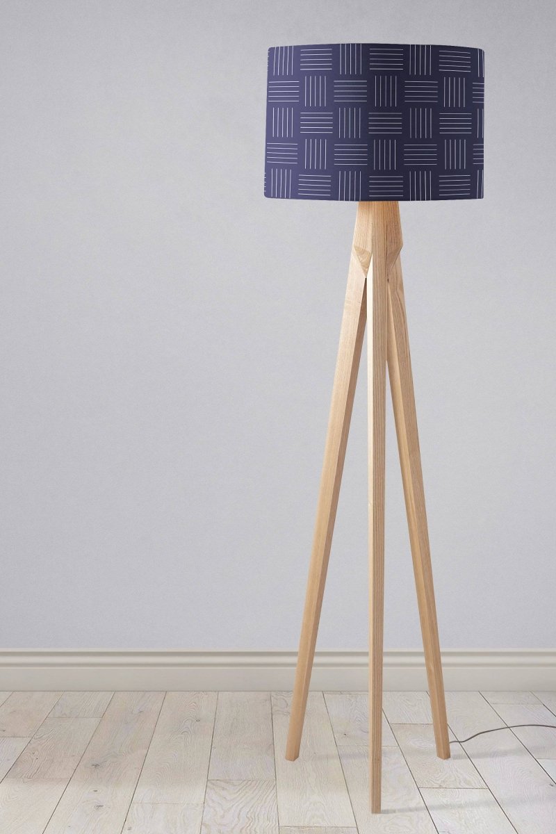 Navy Blue with White Lines Geometric Design Lampshade - Joe’s Haven