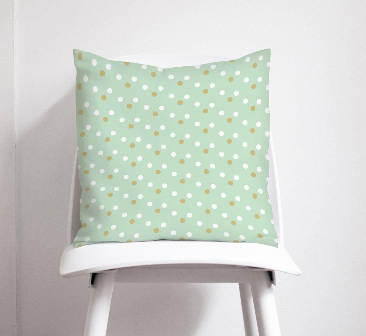 Mint Green Cushion with a Gold and White Spotted Design, Throw Pillow - Joe’s Haven
