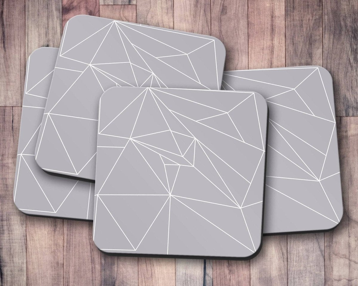 Grey Coasters with a White Lines Geometric Design, Table Decor Drinks Mat - Joe’s Haven