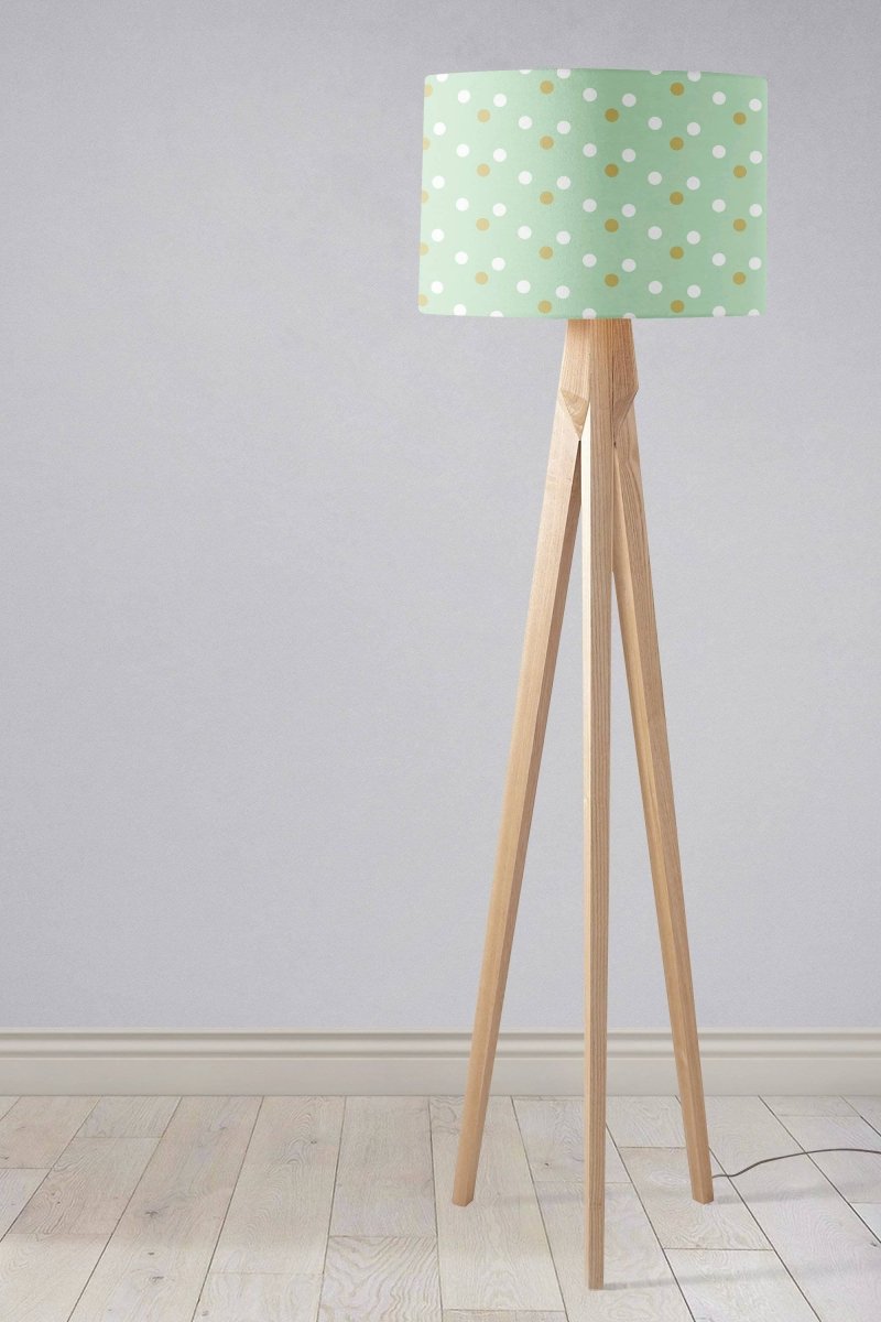 Mint Green with White and Gold Spots Lampshade, Table or Ceiling Light Shade - Joe’s Haven