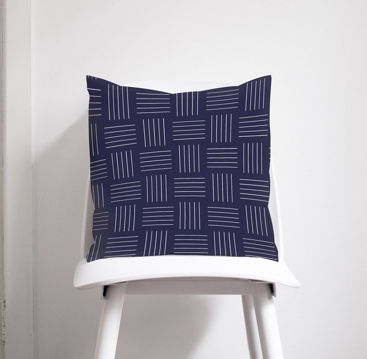 Navy Blue with White Lines Geometric Design Cushions, Throw Pillow - Joe’s Haven